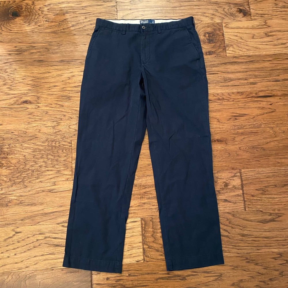 Polo Ralph Lauren Preston Pant Mens 34/32 Navy Blue Cotton Chino Front Chinos